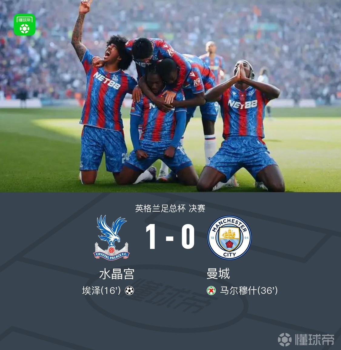 水晶宫1-0曼城首夺足总杯冠军